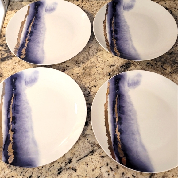 J.S. Porcelain 💙 Set of 4, 24 gold blue and white - Picture 4 of 8